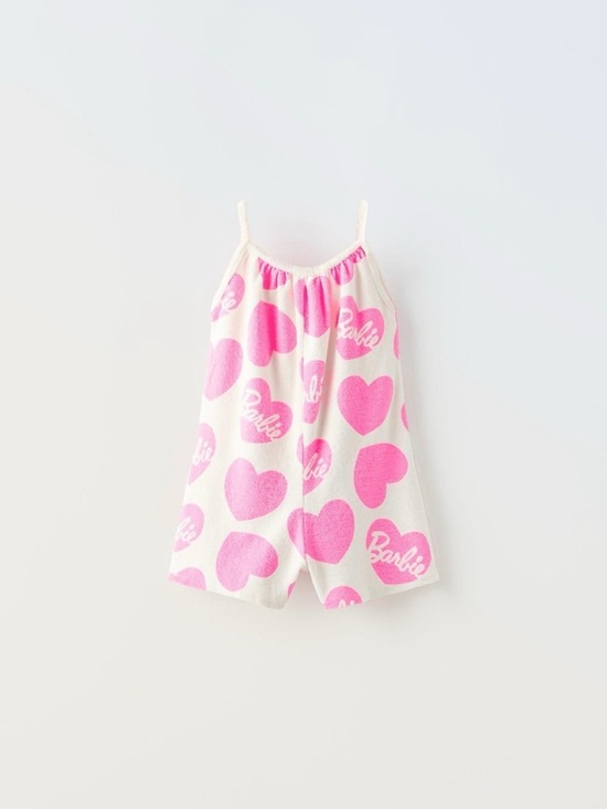 Zara Other - zara kids • 3t • barbie terry cloth romper hot pink white heart